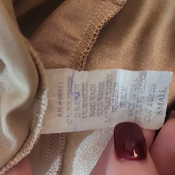 Beige/tan top with black lace trim spaghetti strap top with tie on side Size S - Picture 11 of 11